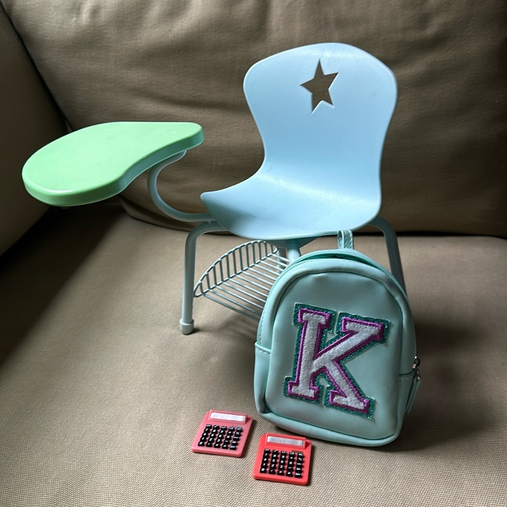 American Girl doll desk+ backpack and 2 calculators